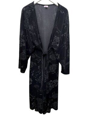 Amoureuse Burnout Velvet Duster Rob  Womens Plus Size 1X Black Kimono